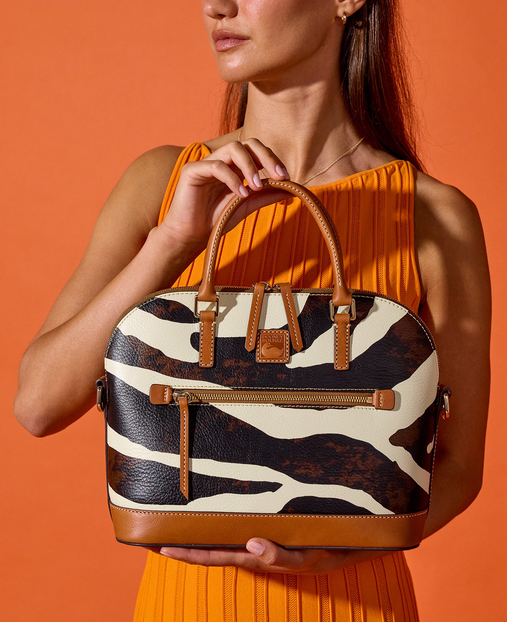 Zebra Leather Domed Zip Satchel – ILoveDooney