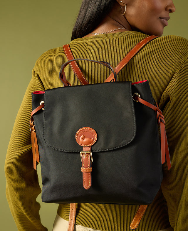 dooney black nylon leather backpack Nylon Flap Backpack – ILoveDooney
